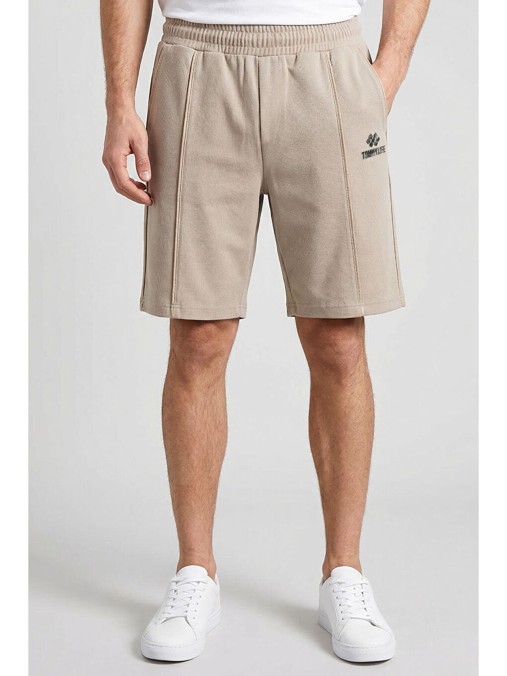 Bej Oversize Fit Basic Ön Dikiş Detaylı Erkek Şort - 81283-2