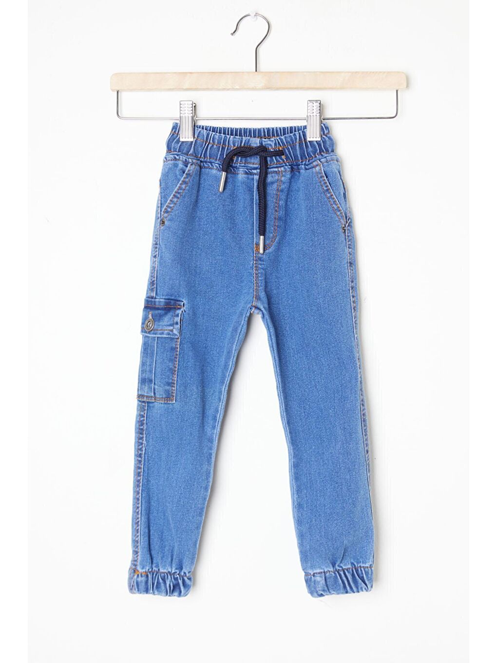 Erkek Çocuk Mavi Kargo Cepli Beli Lastikli Jean Pantolon 16225