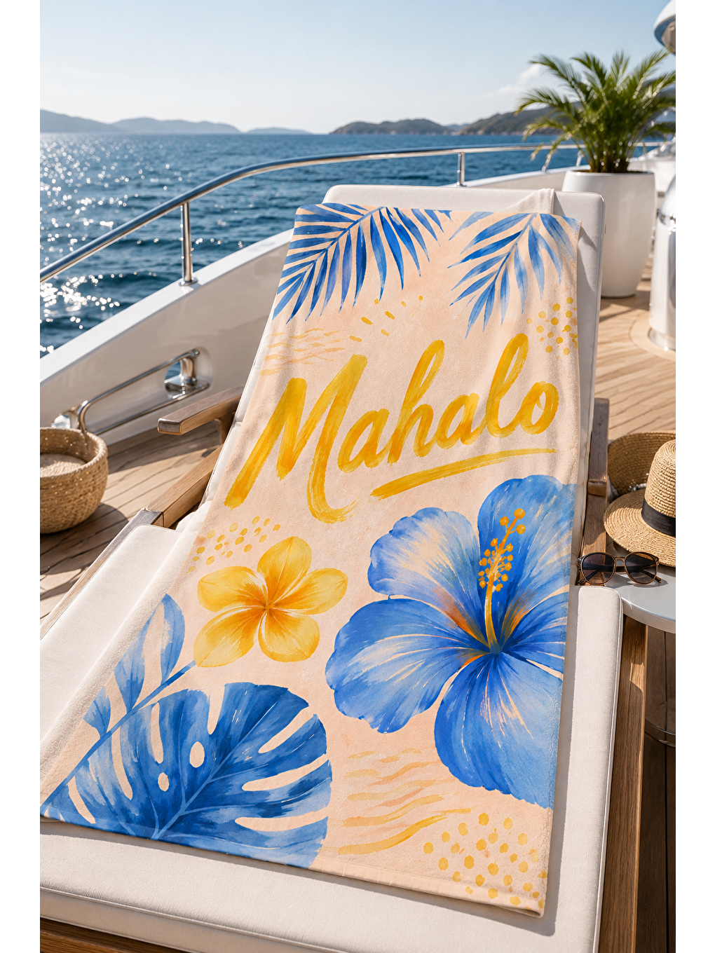 Siyah Mahalo Çiçek Ve Tropik Yaprak Desenli 70x150 Plaj Havlusu-5