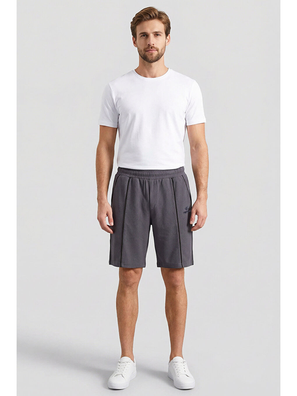 Koyu Gri Oversize Fit Basic Ön Dikiş Detaylı Erkek Şort - 81283