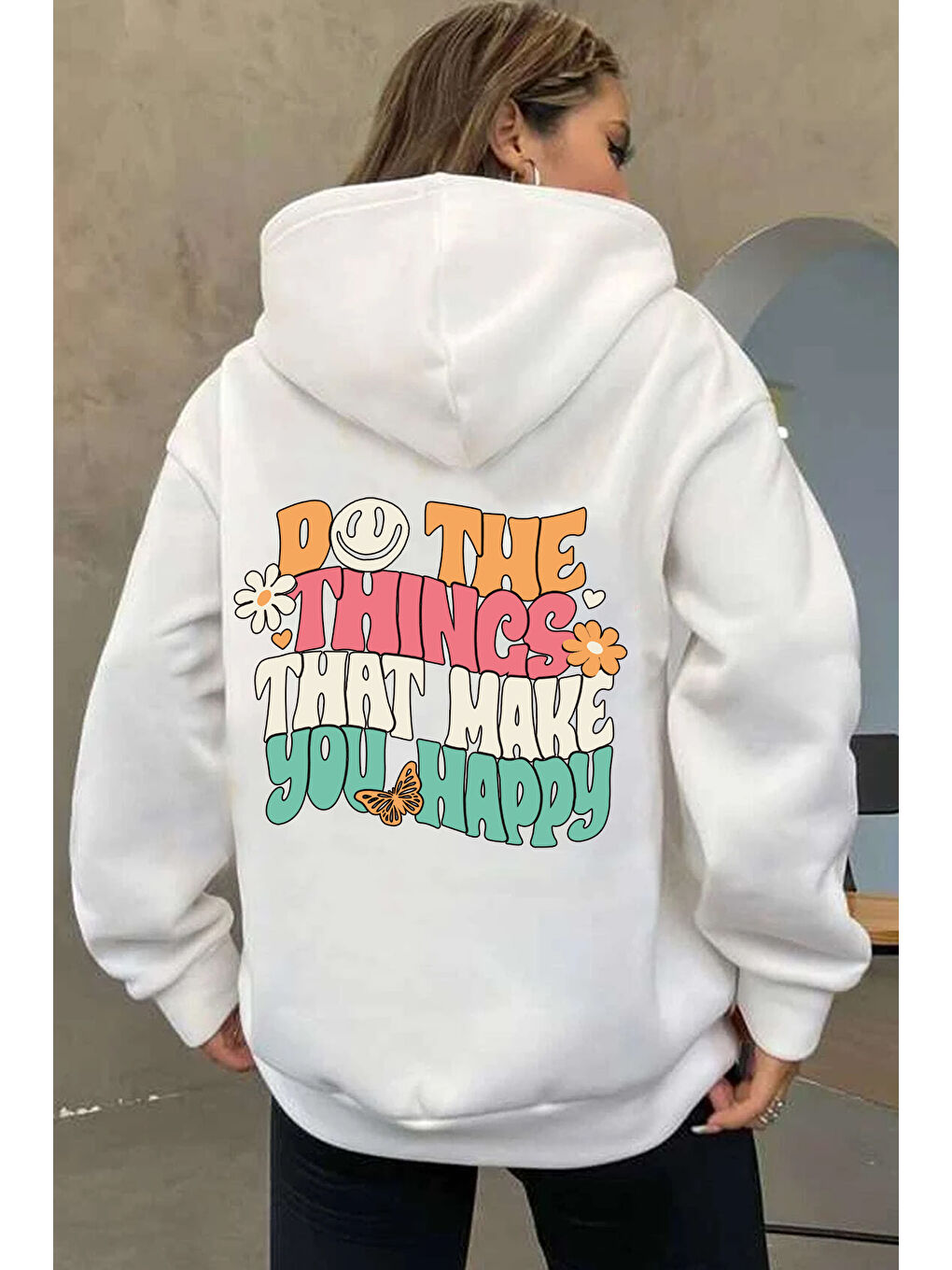 uyguntarz Beyaz Unisex Oversize Do the things that make you Baskılı Sweatshirt