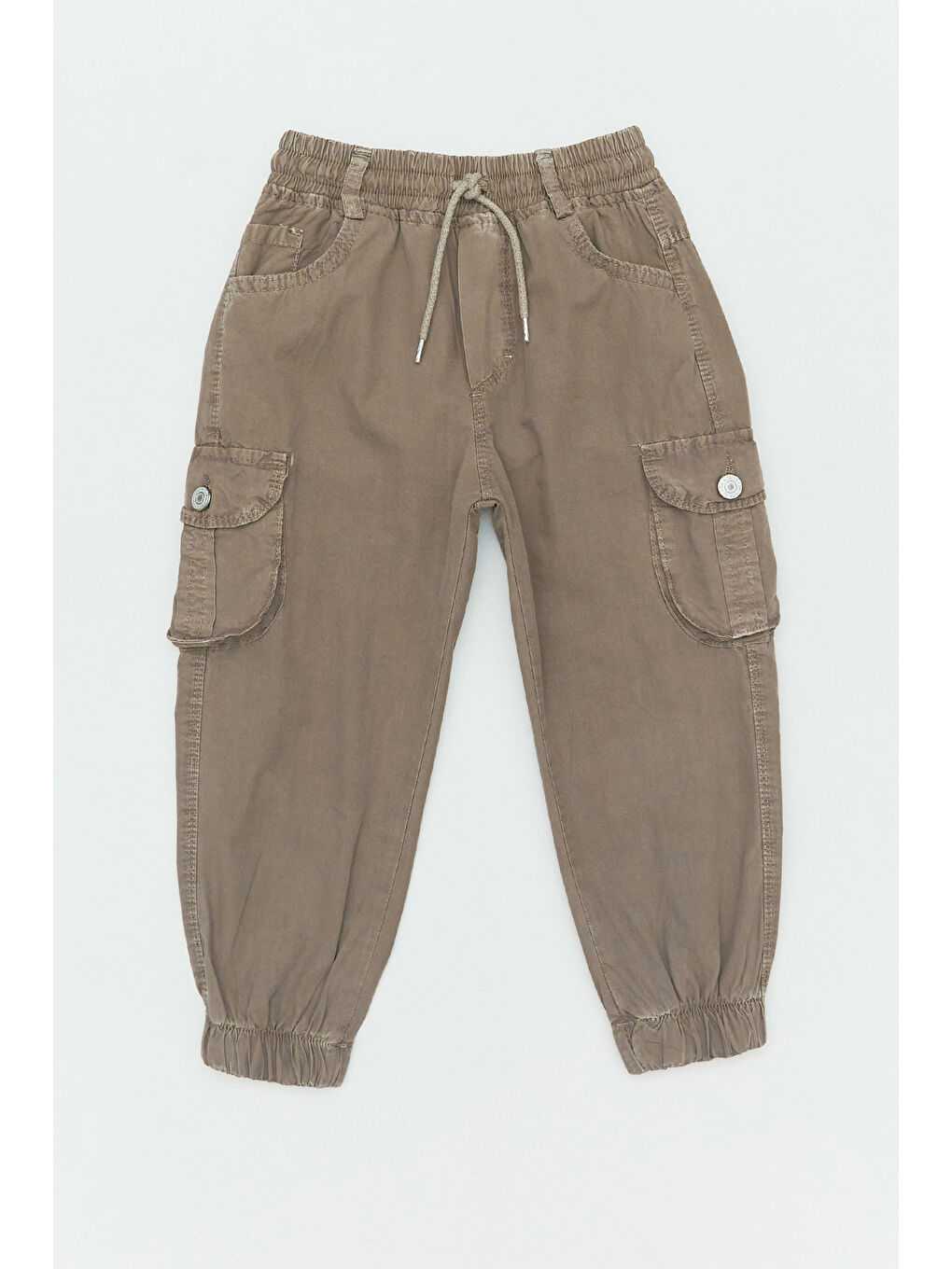 Kahverengi %100 Pamuk Paçası Lastikli Kargo Cepli Erkek Çocuk Pantolon