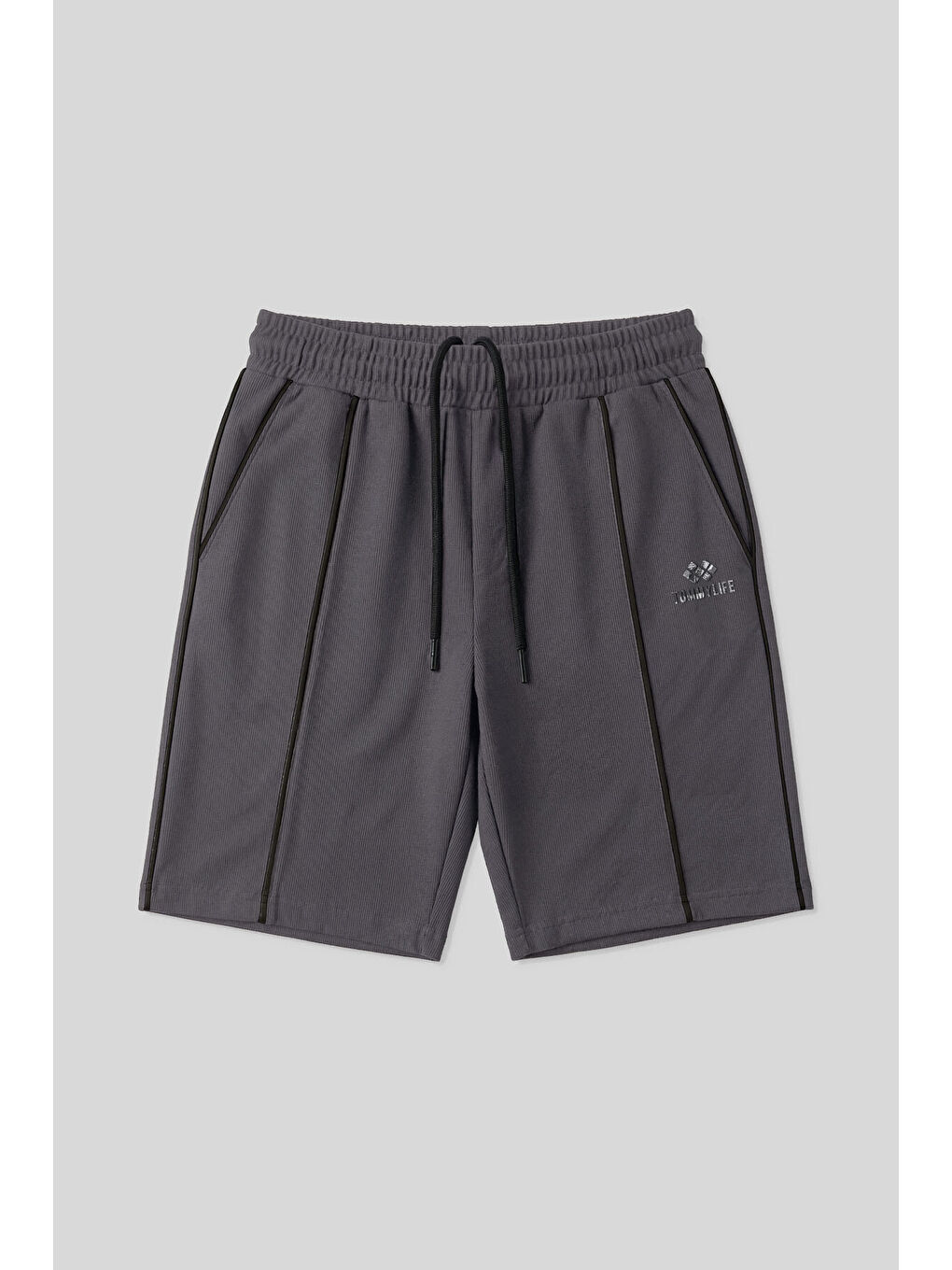 Koyu Gri Oversize Fit Basic Ön Dikiş Detaylı Erkek Şort - 81283-1