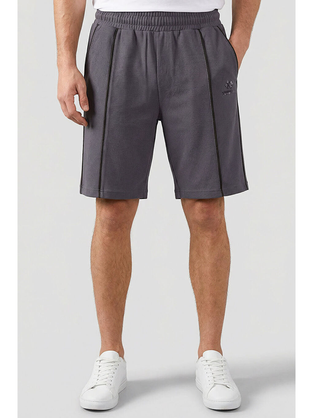 Koyu Gri Oversize Fit Basic Ön Dikiş Detaylı Erkek Şort - 81283-2
