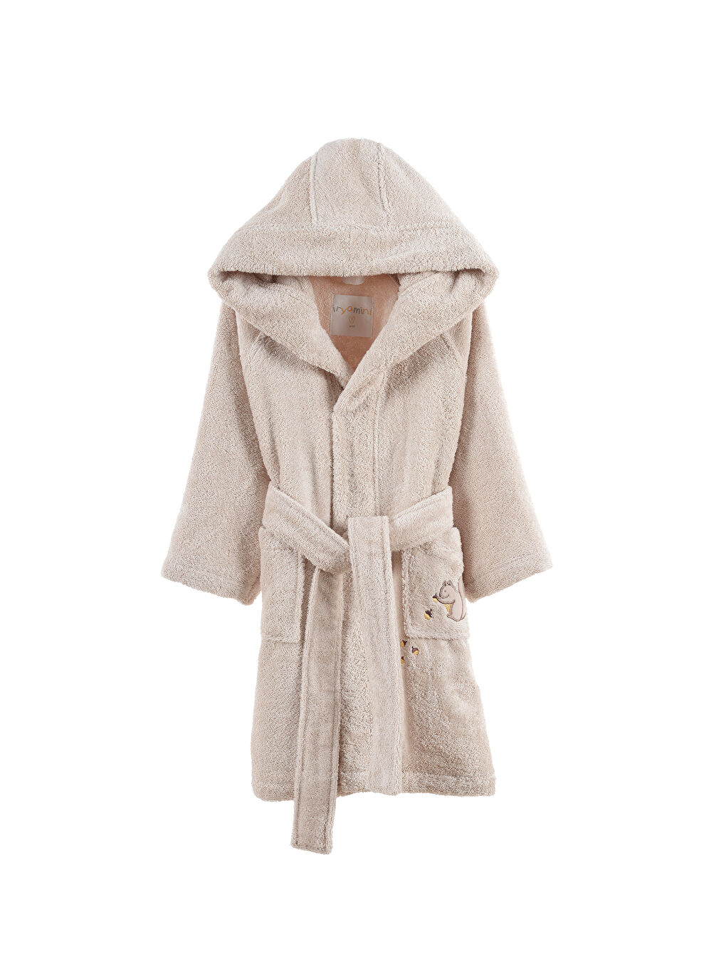 Tiny Squirrel Organik Pamuk Nakışlı Çocuk Bornoz Bej