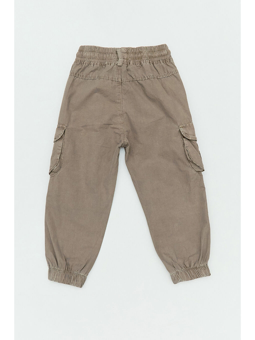 Kahverengi %100 Pamuk Paçası Lastikli Kargo Cepli Erkek Çocuk Pantolon-1
