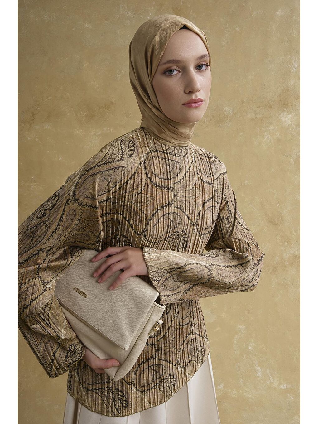 Kahverengi Şal Desenli Tunik Camel-3