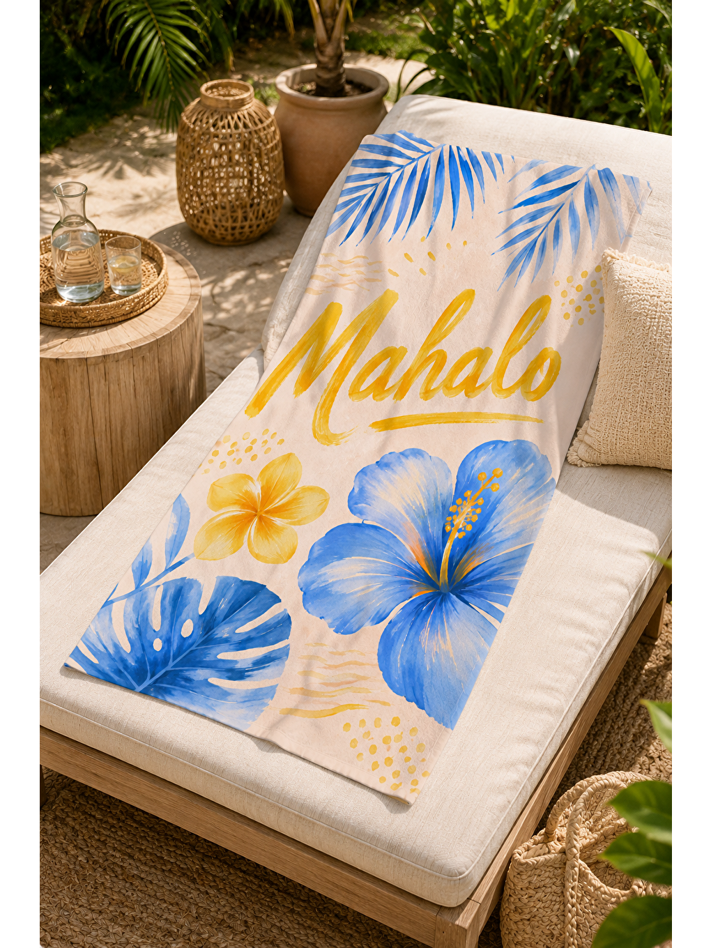 Siyah Mahalo Çiçek Ve Tropik Yaprak Desenli 70x150 Plaj Havlusu-6