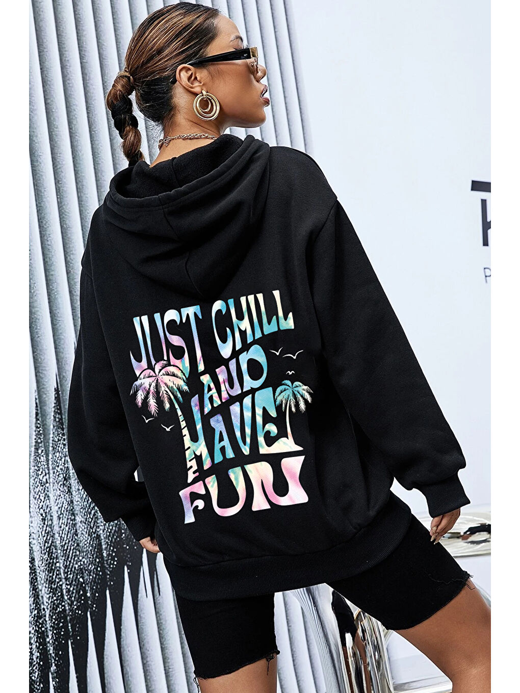 uyguntarz Siyah Unisex Oversize just chill and have fun Baskılı Sweatshirt