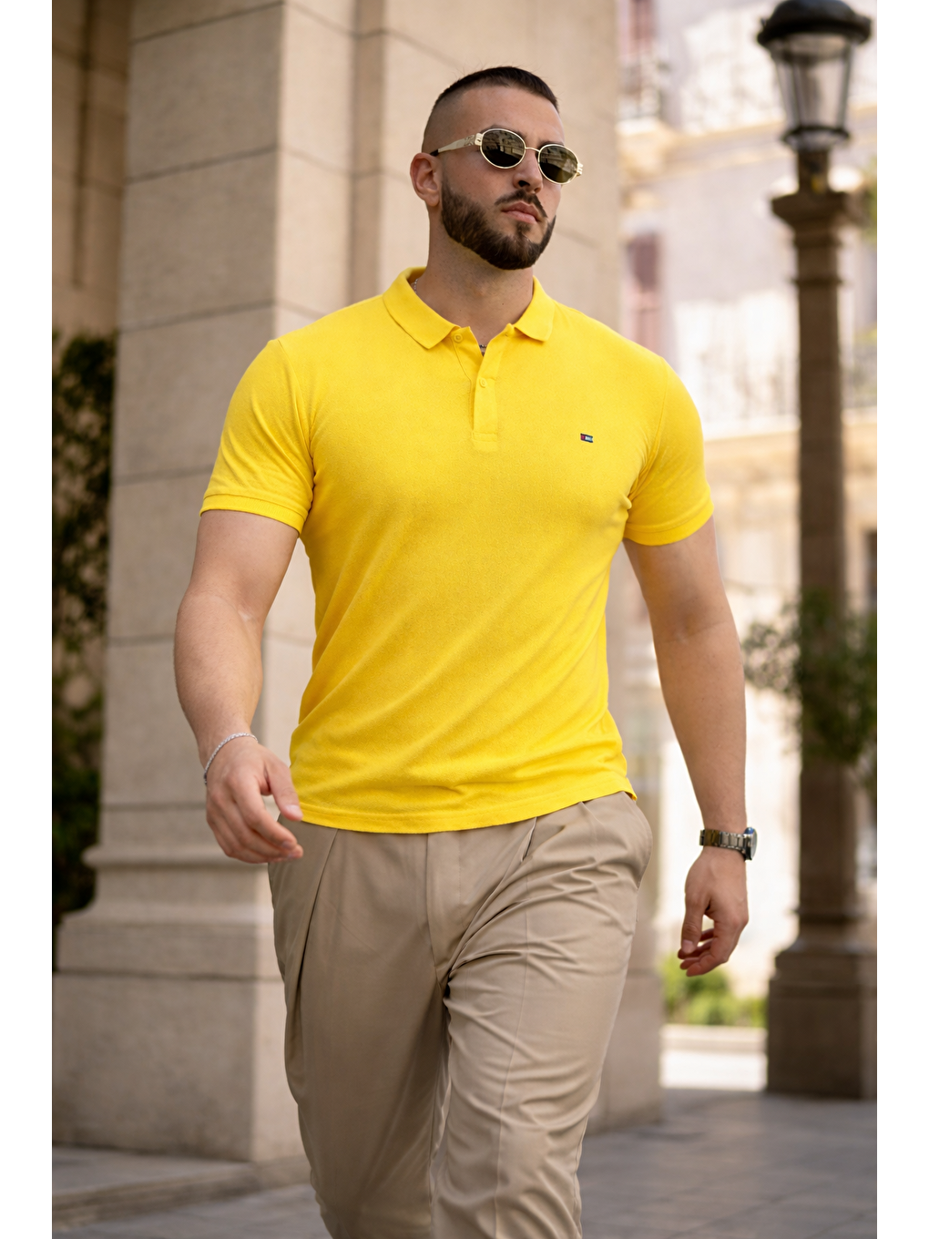 Erkek Trend Dar Basic Yazlık Sarı Polo Yaka Tişört-2