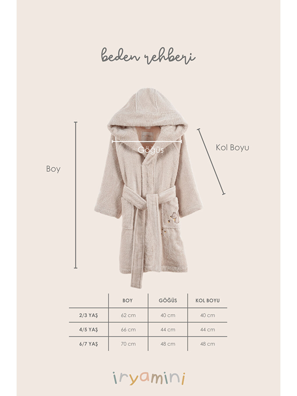 Tiny Squirrel Organik Pamuk Nakışlı Çocuk Bornoz Bej-3