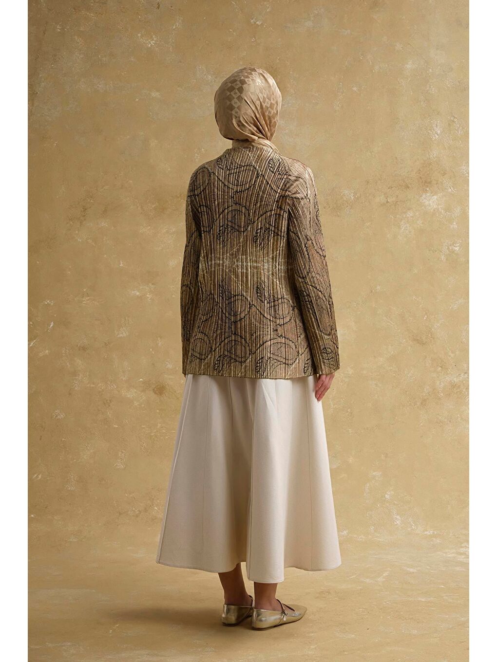 Kahverengi Şal Desenli Tunik Camel-8