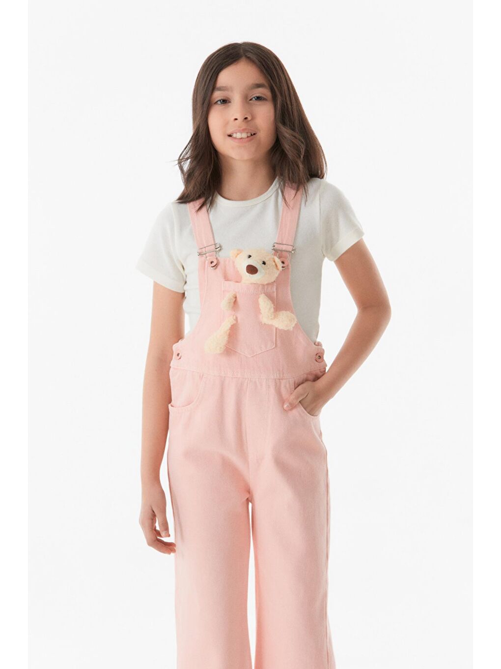 Pembe Ayıcık Detaylı Jean Kız Çocuk Salopet-2