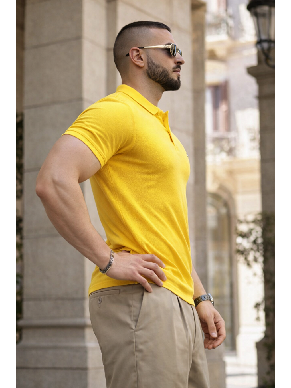 Erkek Trend Dar Basic Yazlık Sarı Polo Yaka Tişört-4