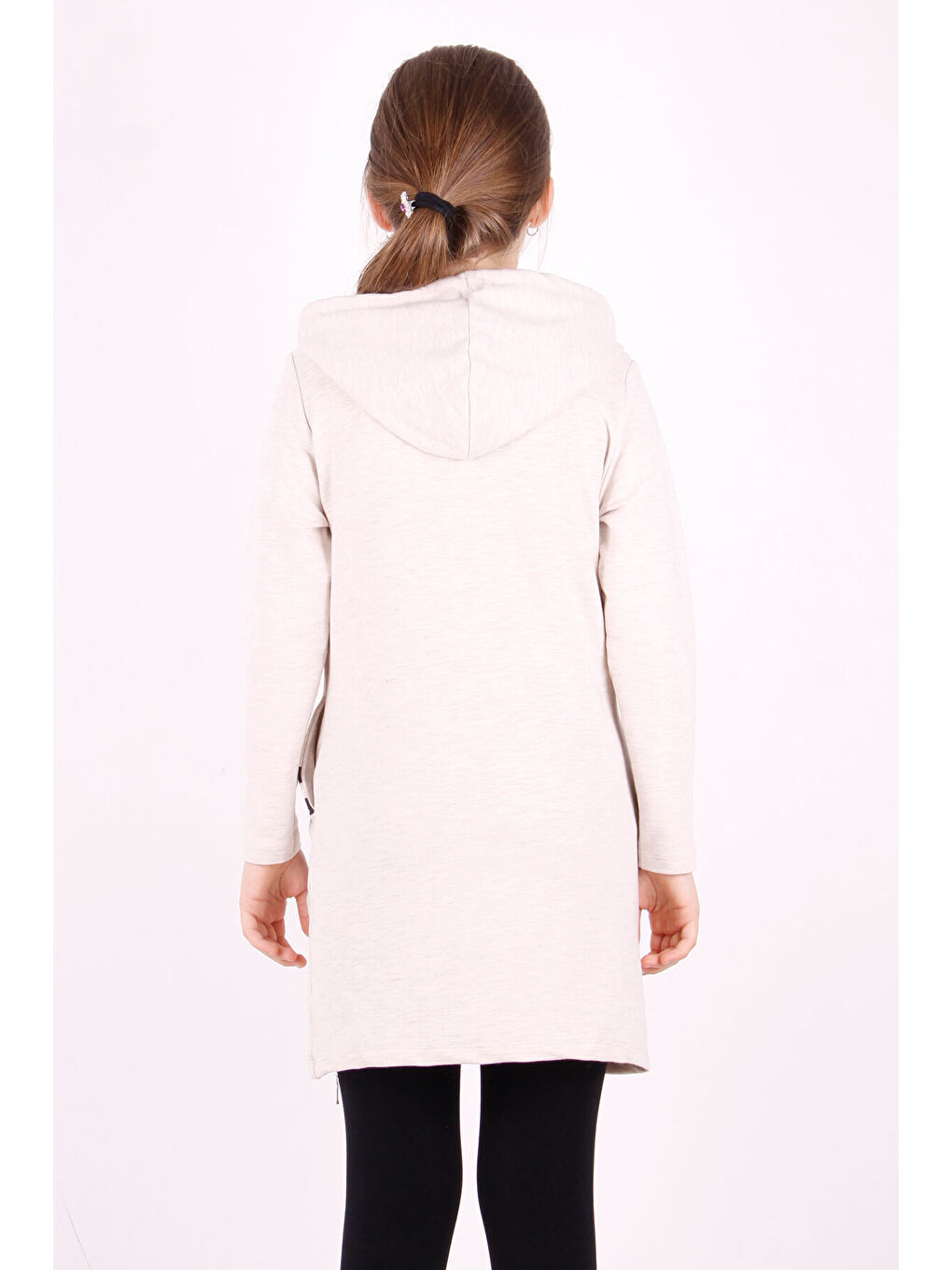 Bej Kız Çocuk Fermuarlı Kapüşonlu Elbise-5