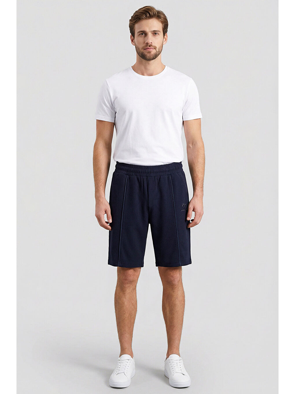 Lacivert Oversize Fit Basic Ön Dikiş Detaylı Erkek Şort - 81283-1