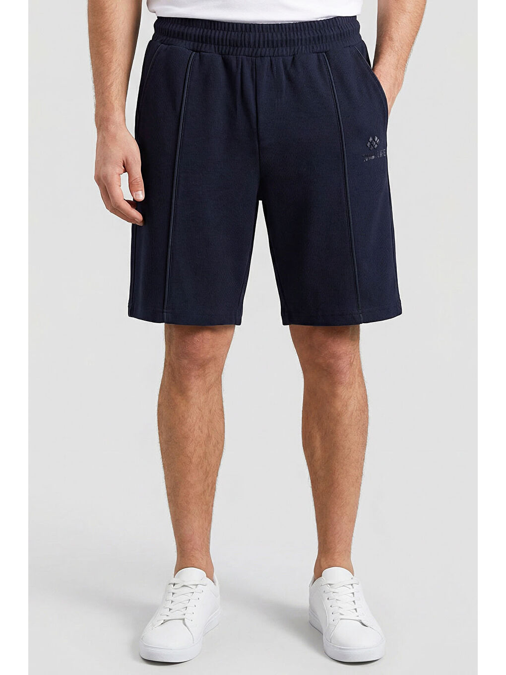 Lacivert Oversize Fit Basic Ön Dikiş Detaylı Erkek Şort - 81283-2