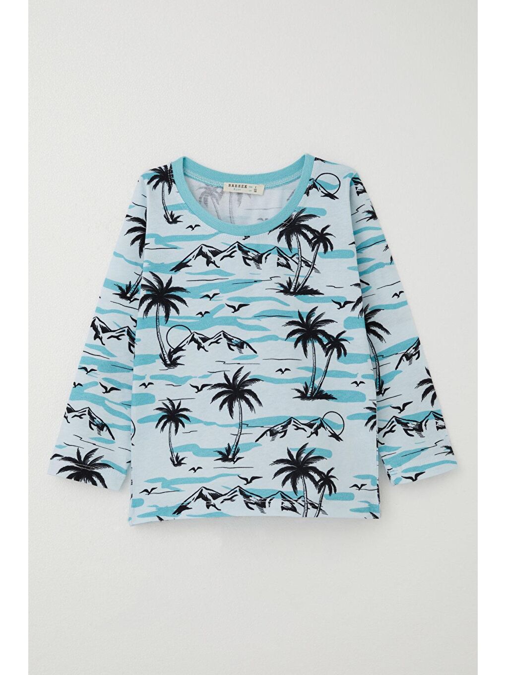 Erkek Bebek Pijama Takımı Palmiye Ağacı Desenli Açık Mavi (9 Ay-3 Yaş)-1