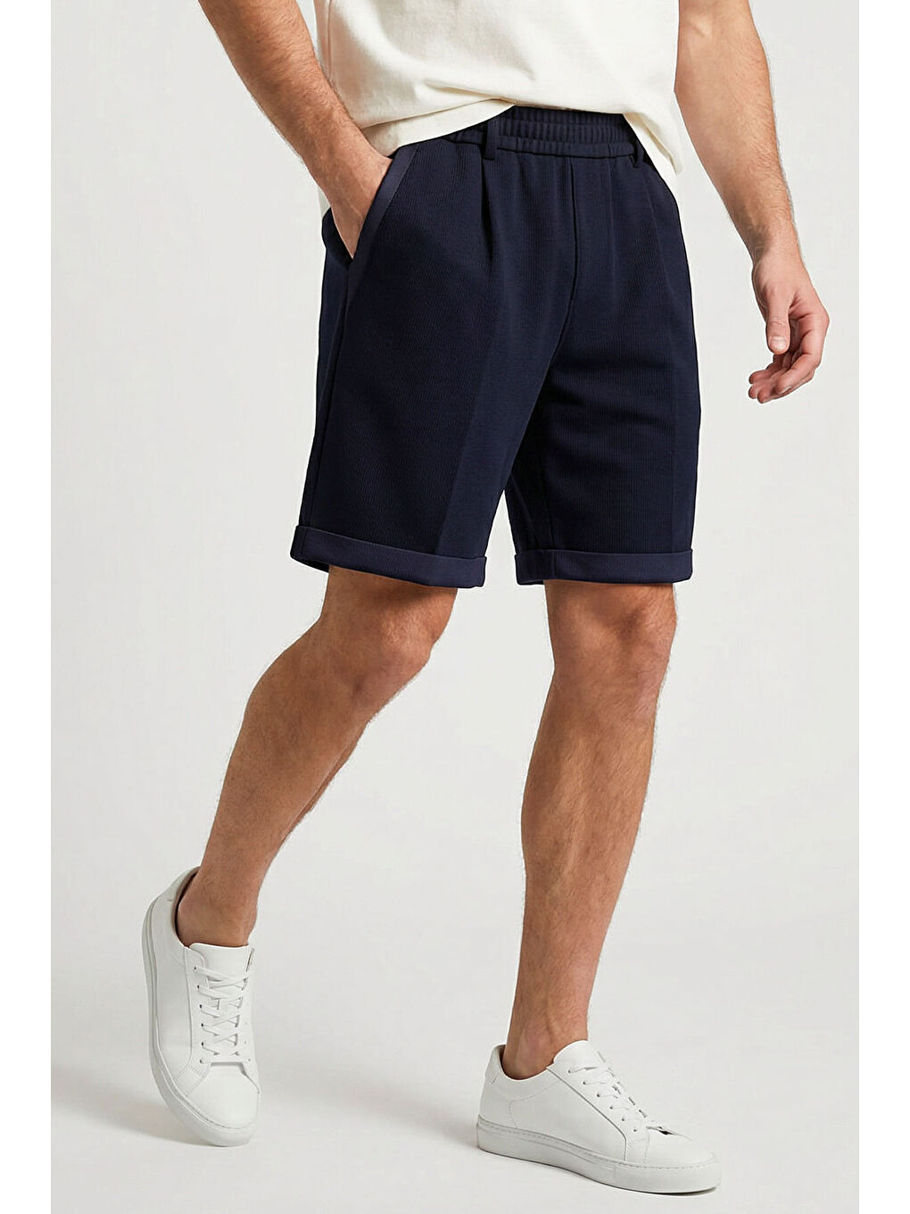 Lacivert Oversize Fit Basic Kemer Detaylı Erkek Şort - 81285-2