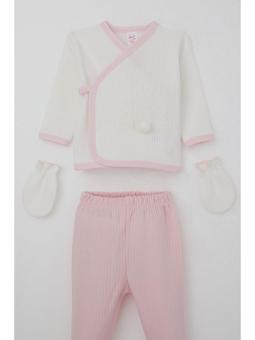 Kız Bebek Hastane Çıkışı 5 Li Ponponlu Tavşancık Nakışlı Beyaz (0-3 Ay)-2