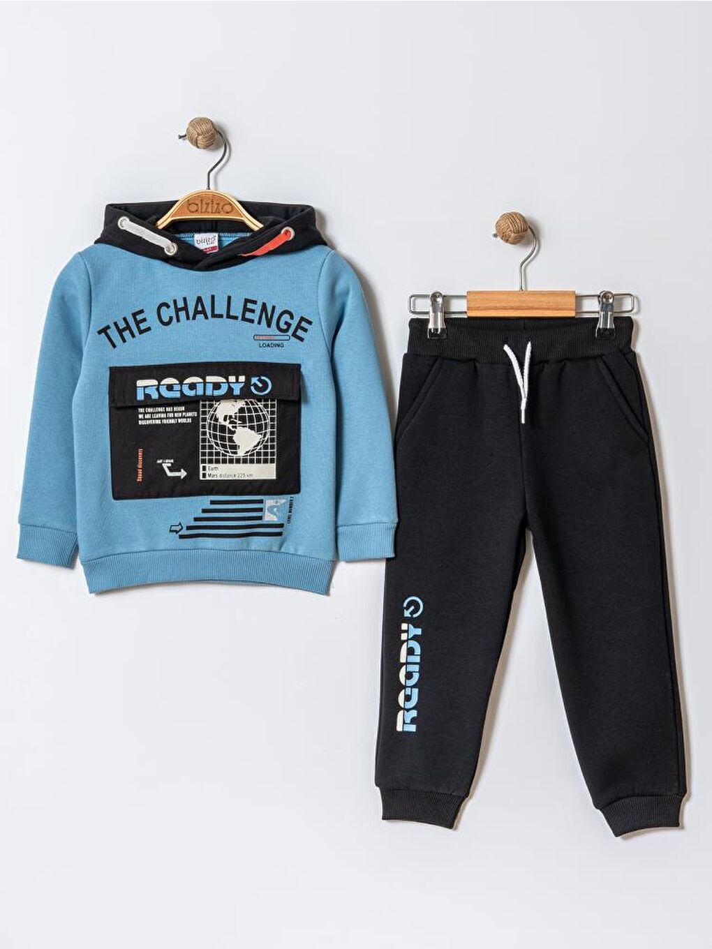 The Challenge Baskılı Kapüşonlu 2-5 Yaş Takım - Mavi 3-4 Yaş