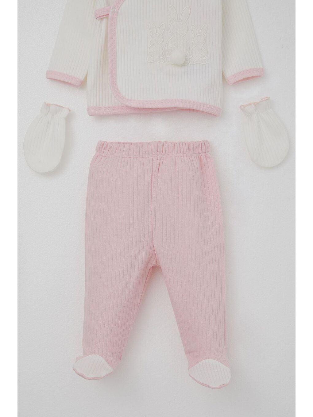 Kız Bebek Hastane Çıkışı 5 Li Ponponlu Tavşancık Nakışlı Beyaz (0-3 Ay)-3