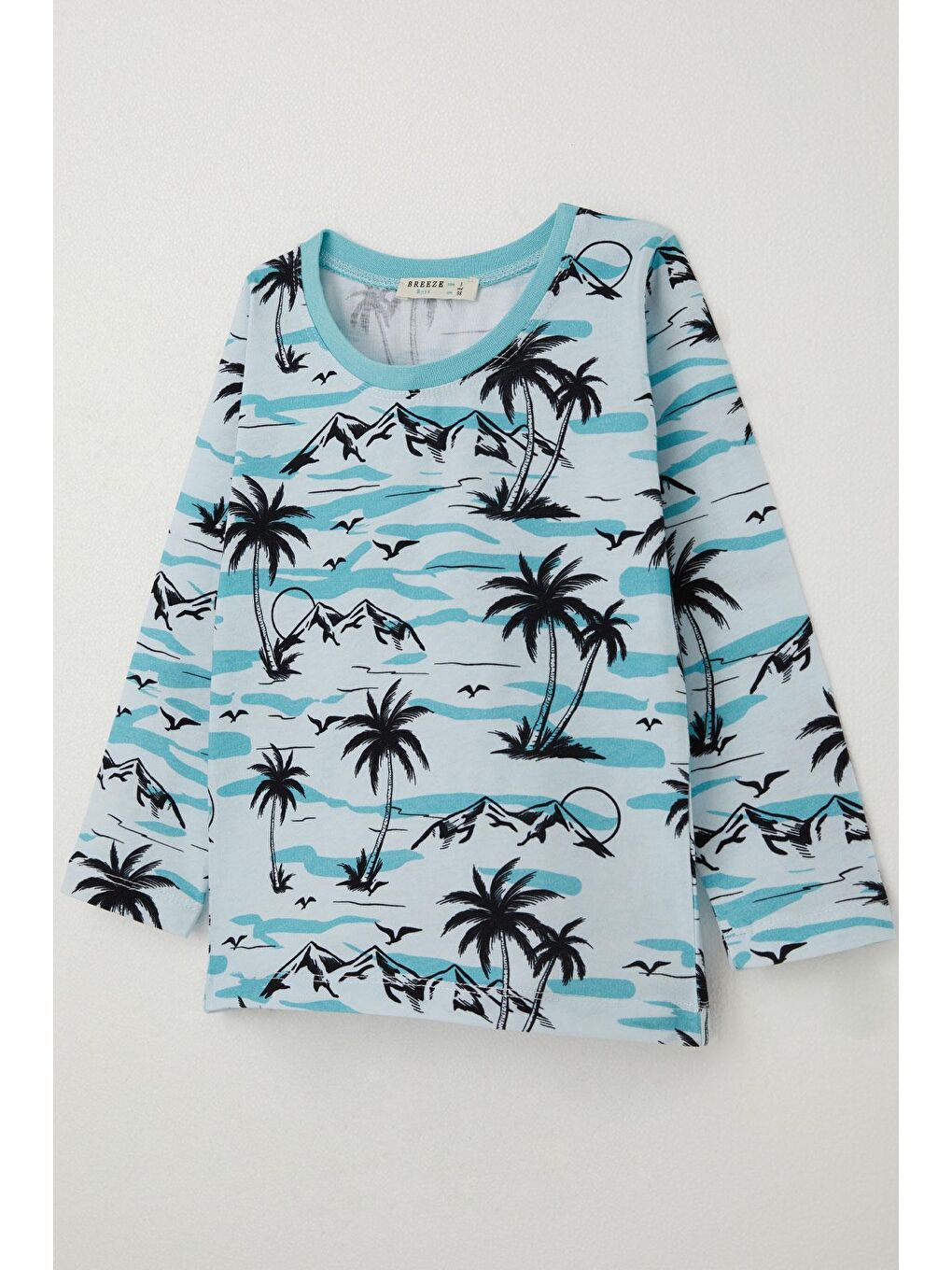 Erkek Bebek Pijama Takımı Palmiye Ağacı Desenli Açık Mavi (9 Ay-3 Yaş)-5