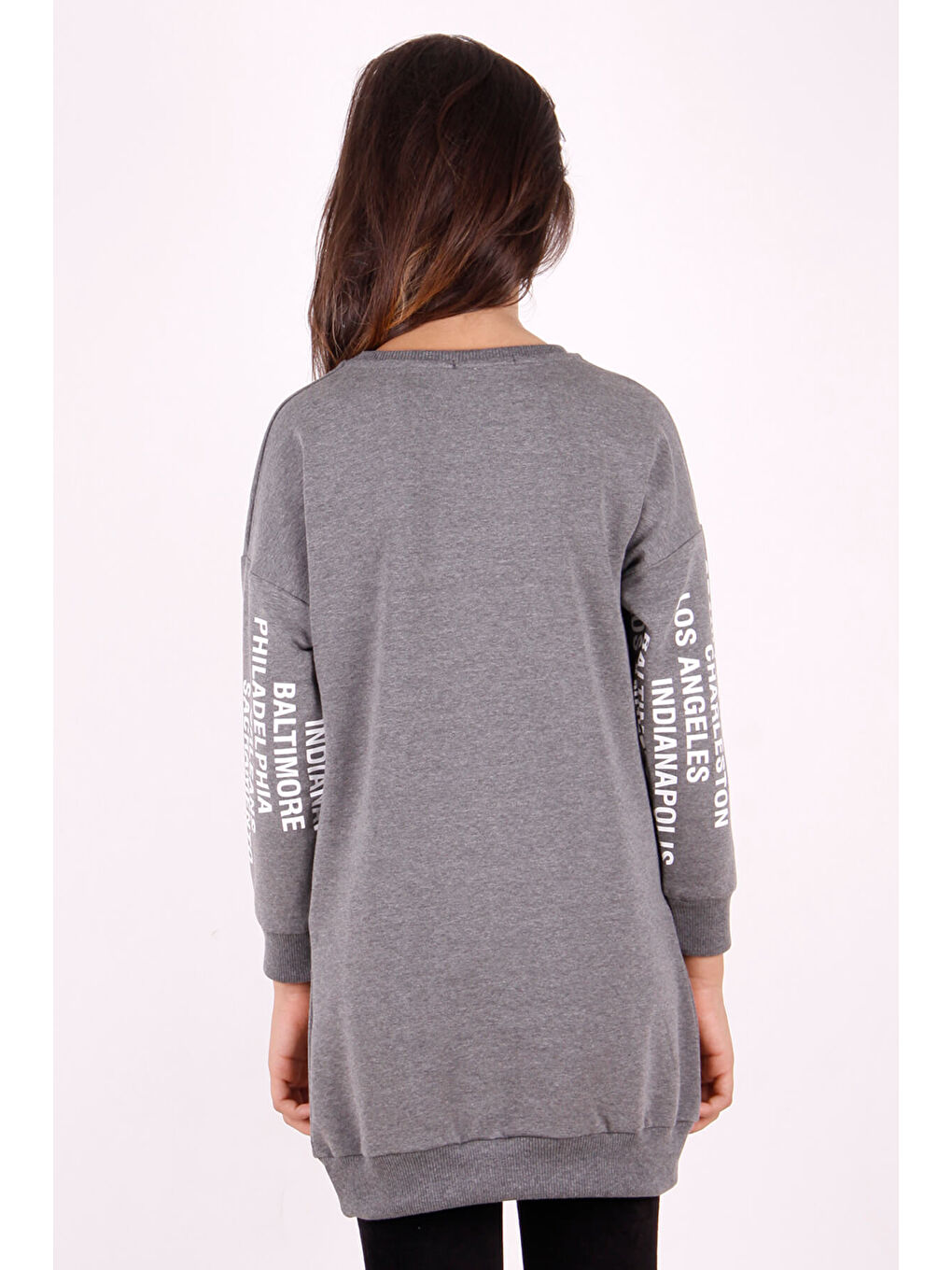 Antrasit Kız Çocuk Yazı Baskılı Elbise-2