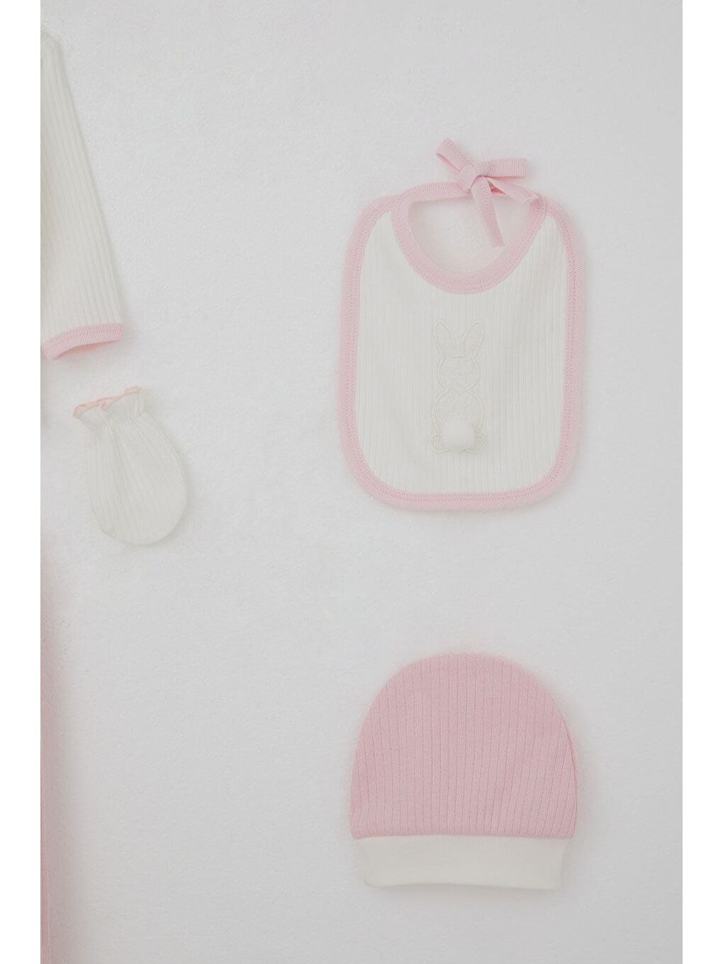 Kız Bebek Hastane Çıkışı 5 Li Ponponlu Tavşancık Nakışlı Beyaz (0-3 Ay)-4