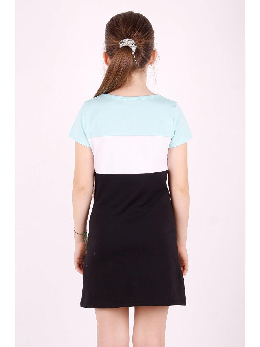 Turkuaz Kız Çocuk Stop Baskılı Renkli Elbise-3