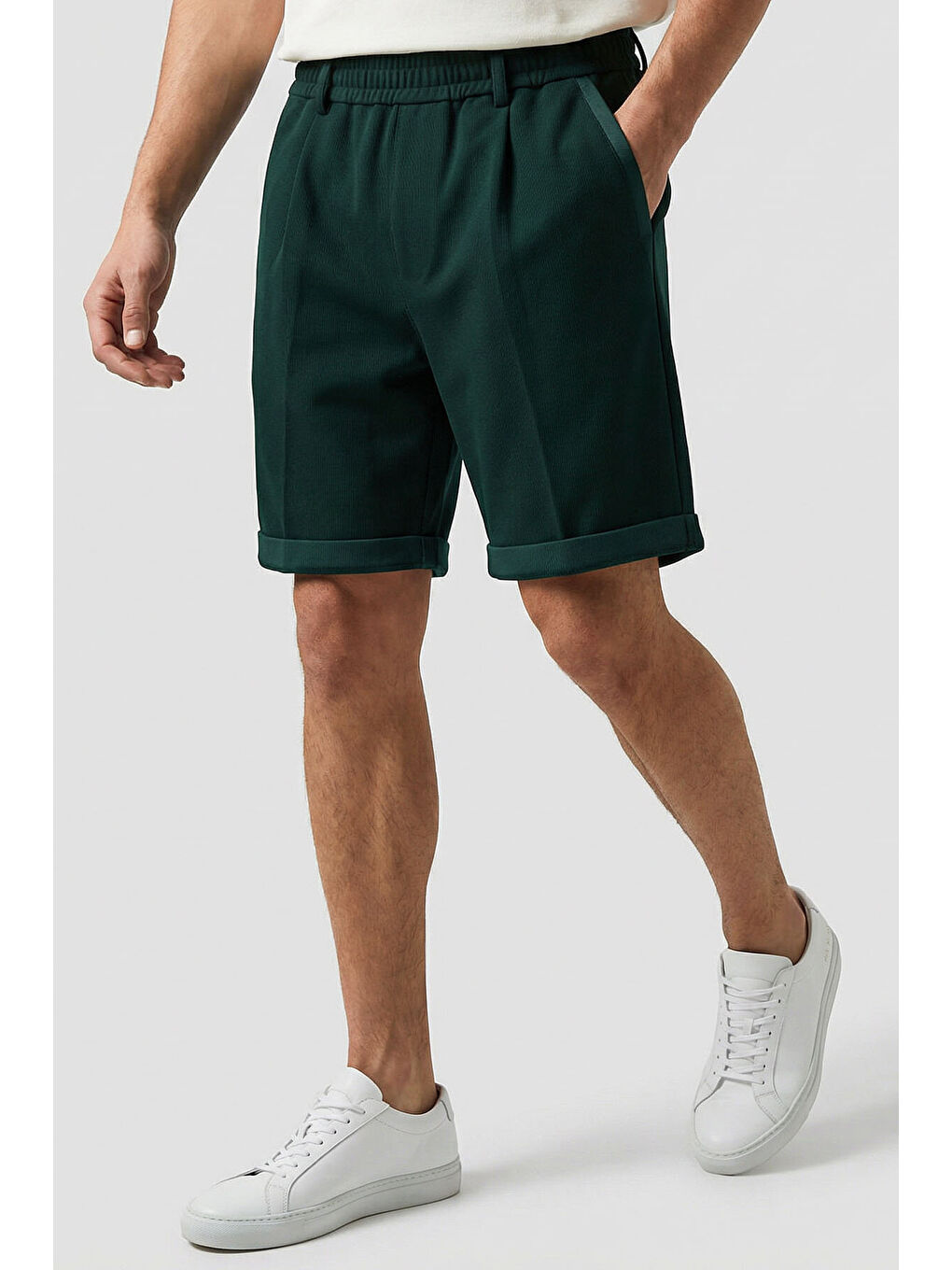 Çam Yeşil Oversize Fit Basic Kemer Detaylı Erkek Şort - 81285-2