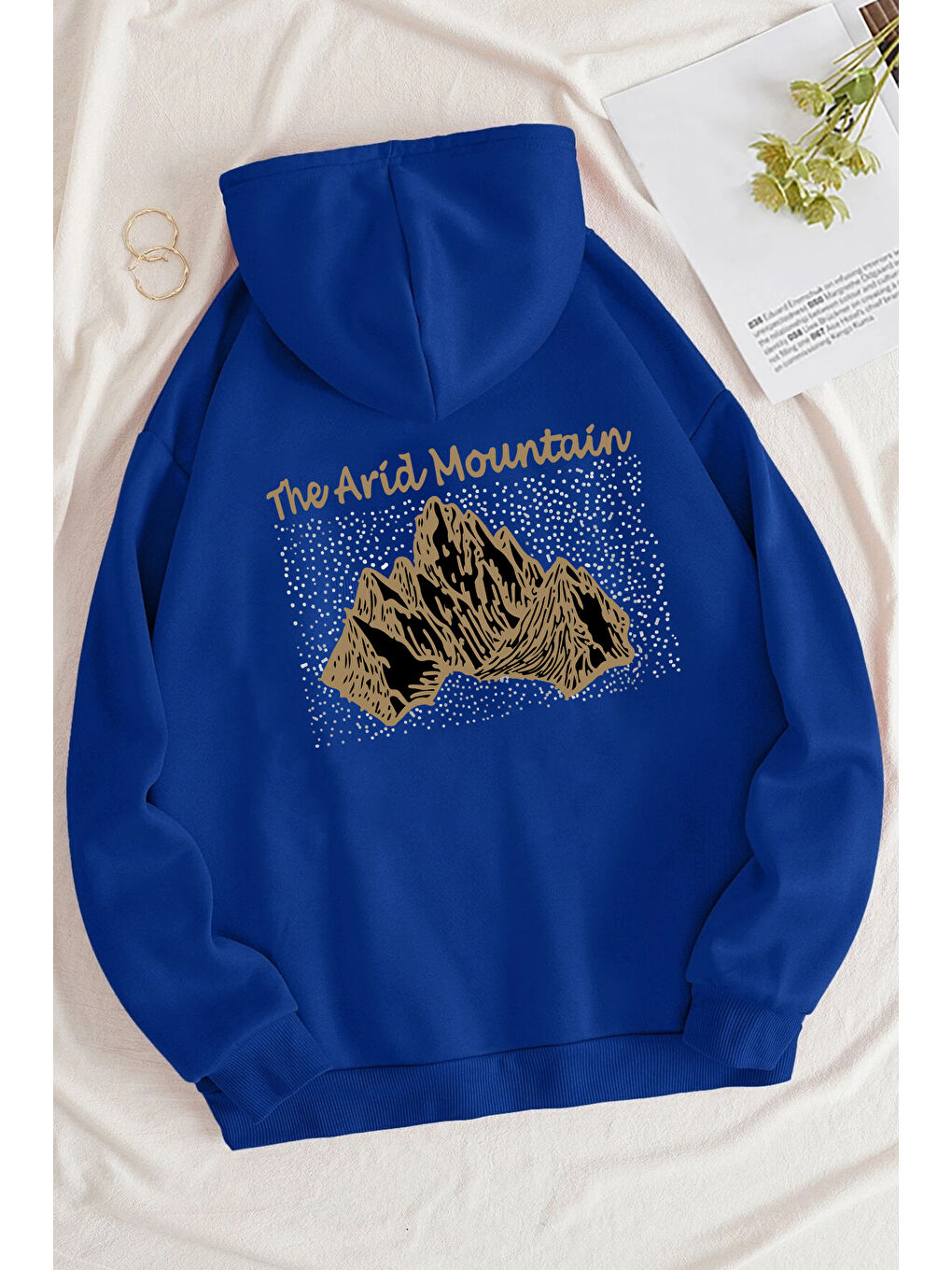 uyguntarz Mavi Unisex Oversize Arid Mountain Baskılı Sweatshirt