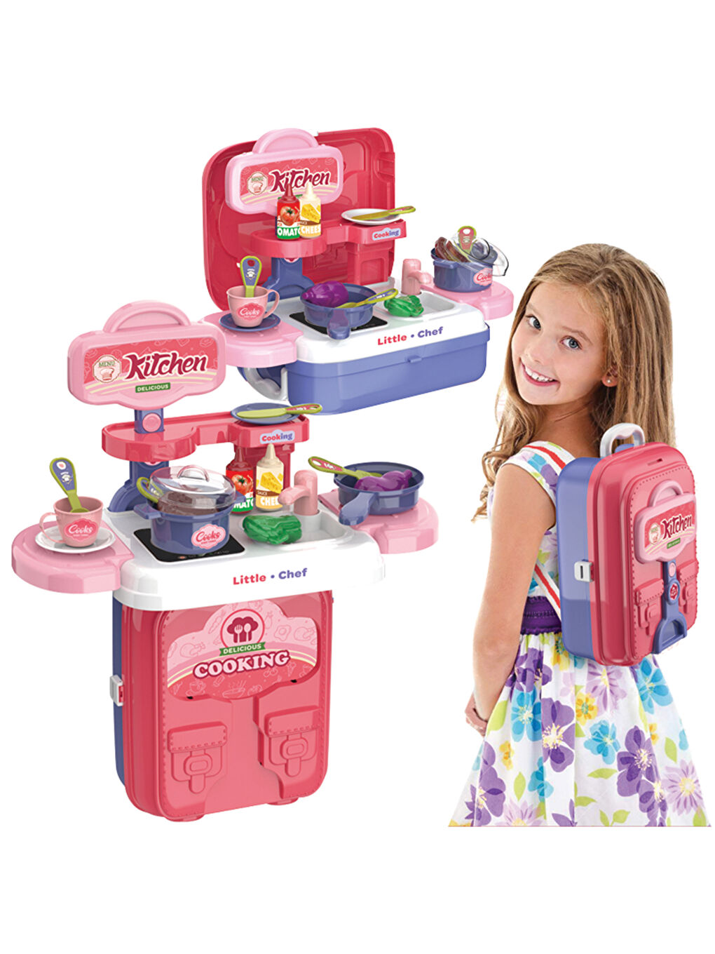 Mutfak Oyun Seti 2’si 1 Arada Taşınabilir Sırt Çantası-3