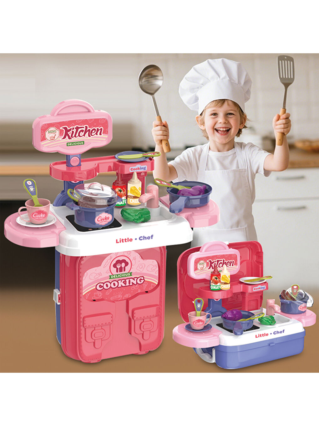 Mutfak Oyun Seti 2’si 1 Arada Taşınabilir Sırt Çantası-4