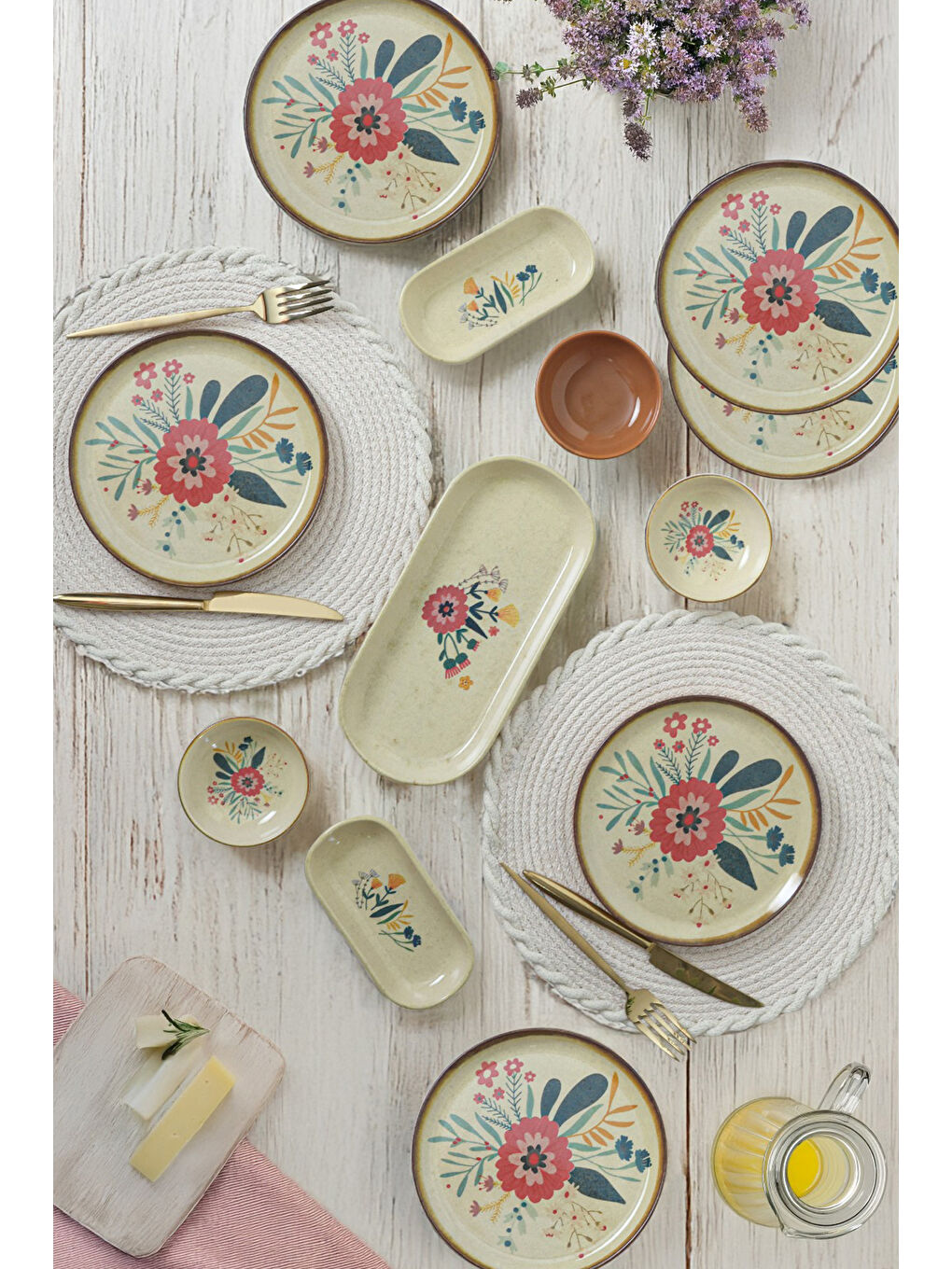 Karışık Çiçek Kahvaltı Takımı 13 Parça 6 Kişilik