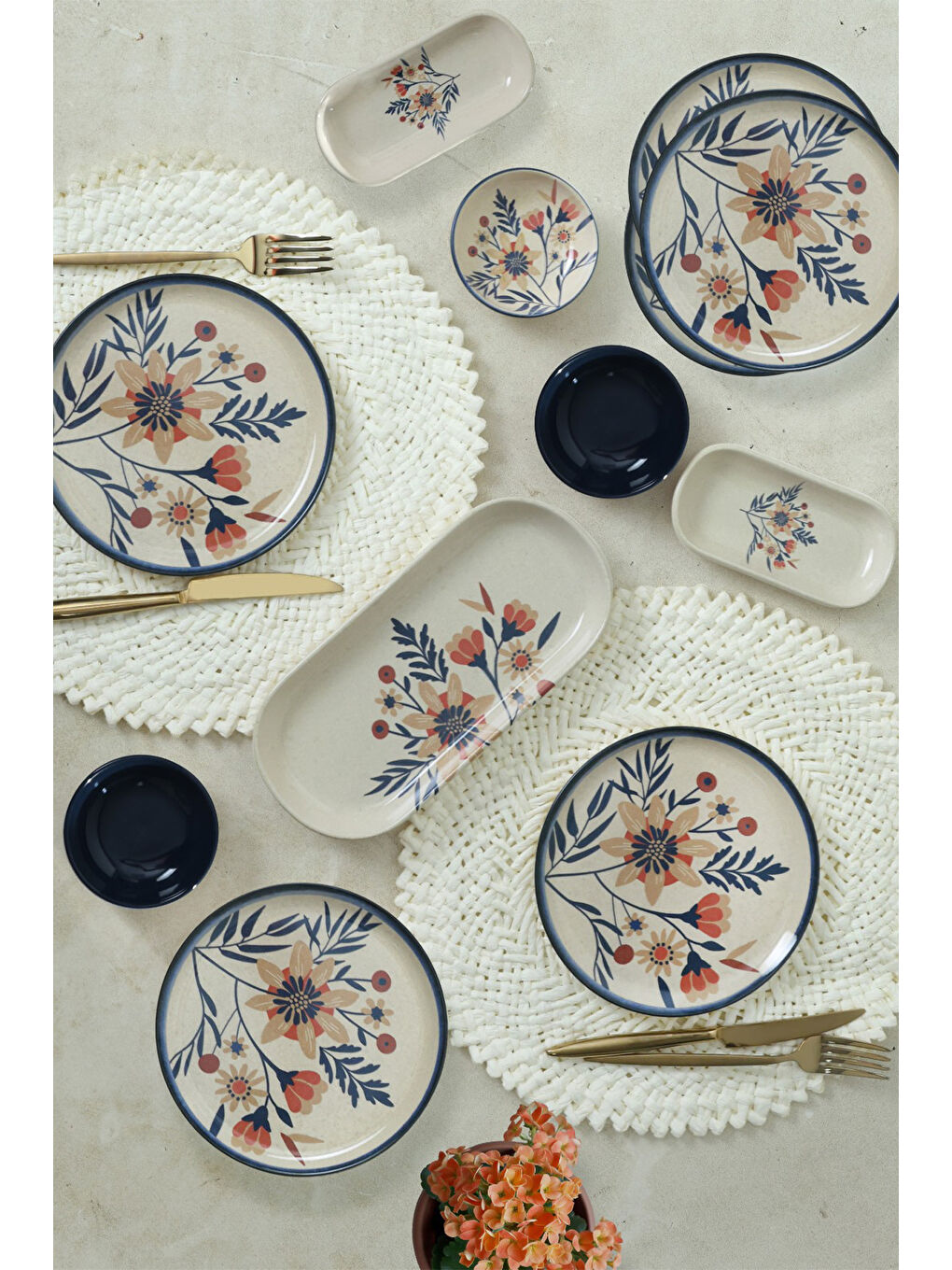 Karışık Çiçek Kahvaltı Takımı 13 Parça 6 Kişilik