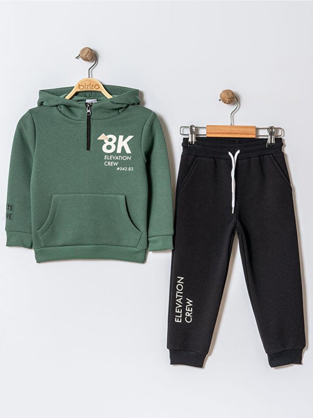 8K Baskılı Kapüşonlu 2-5 Yaş Takım - Haki 2-3 Yaş