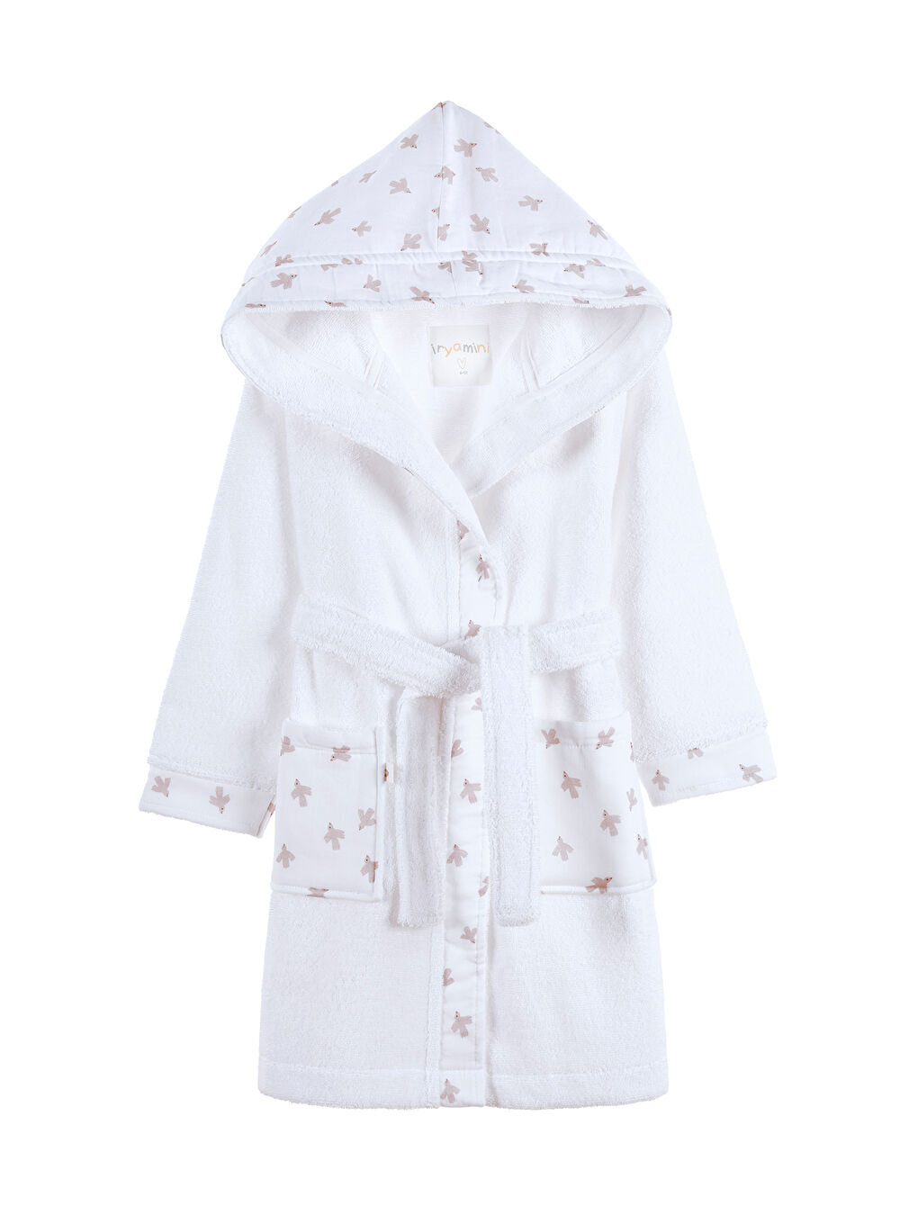 Birdie Organik Pamuk Müslin Detaylı Çocuk Bornoz Beyaz