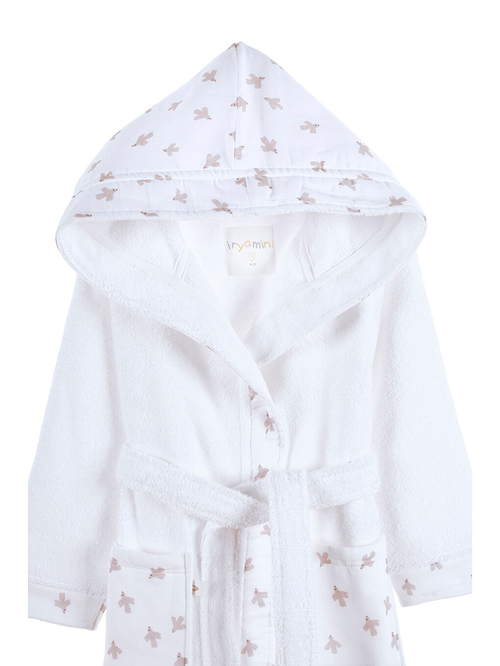 Birdie Organik Pamuk Müslin Detaylı Çocuk Bornoz Beyaz-1