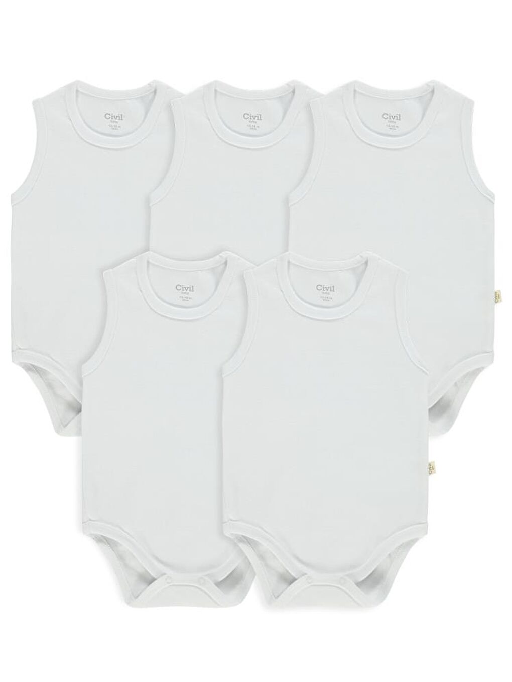 Beyaz Baby Organik 5 Li Sıfır Kol 1-3 Yaş Çıtçıtlı Badi-3