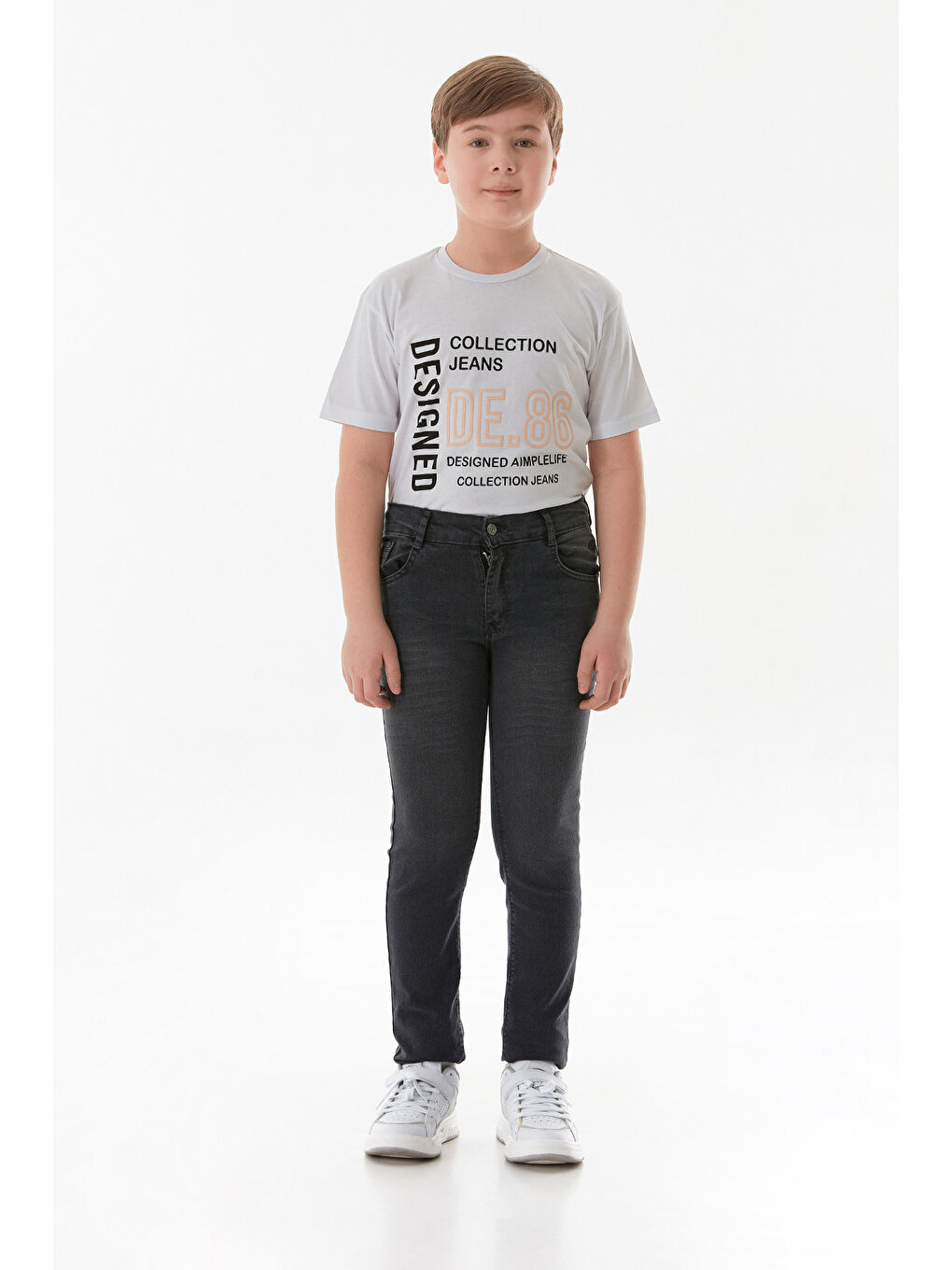 Gri Eskitme Görünümlü Fermuarlı Erkek Çocuk Pantolon