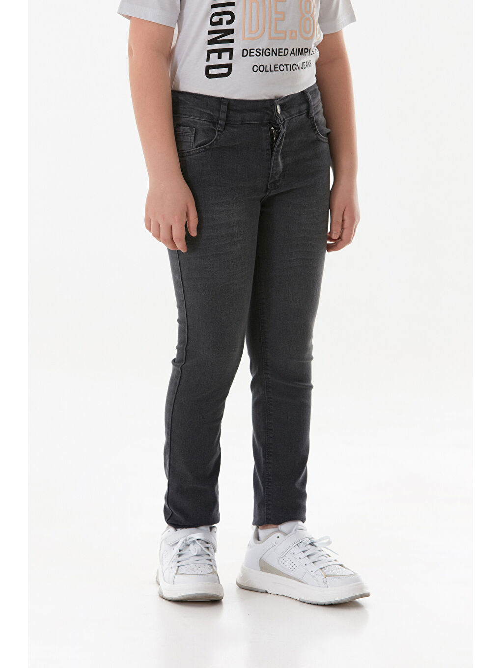 Gri Eskitme Görünümlü Fermuarlı Erkek Çocuk Pantolon-1