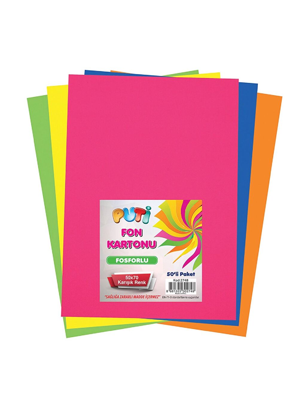 50x70 Fosforlu Fon Kartonu 50 Li 6 Renk 50 li (KOD : 2748)