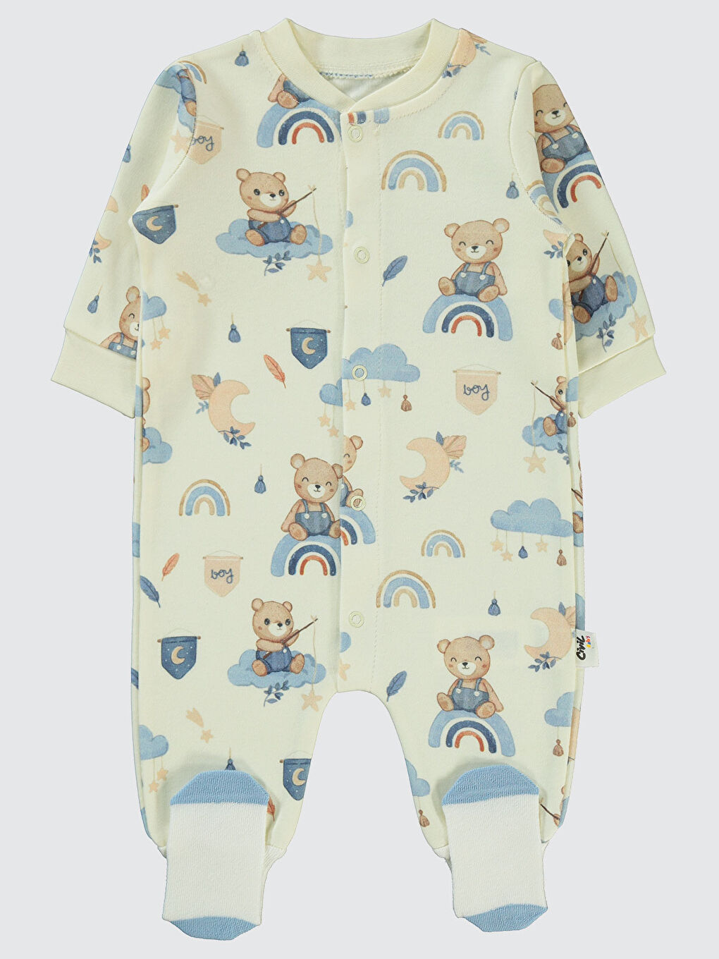 Baby Erkek Bebek Patikli Tulum 1-6 Ay Ekru