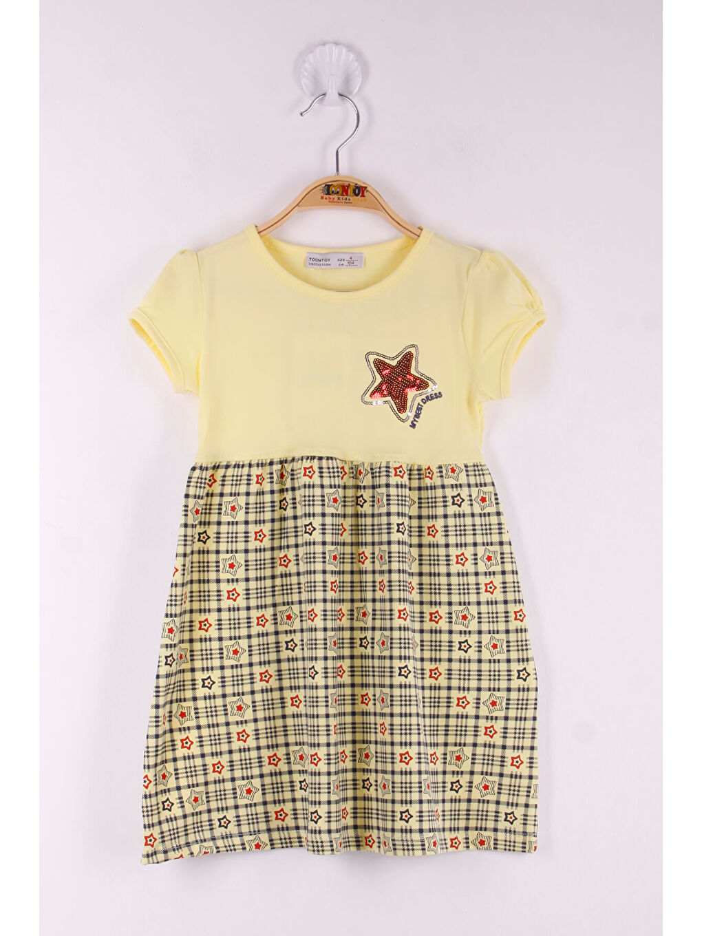 Sarı Kız Çocuk Pullu Yıldız Nakışlı Elbise
