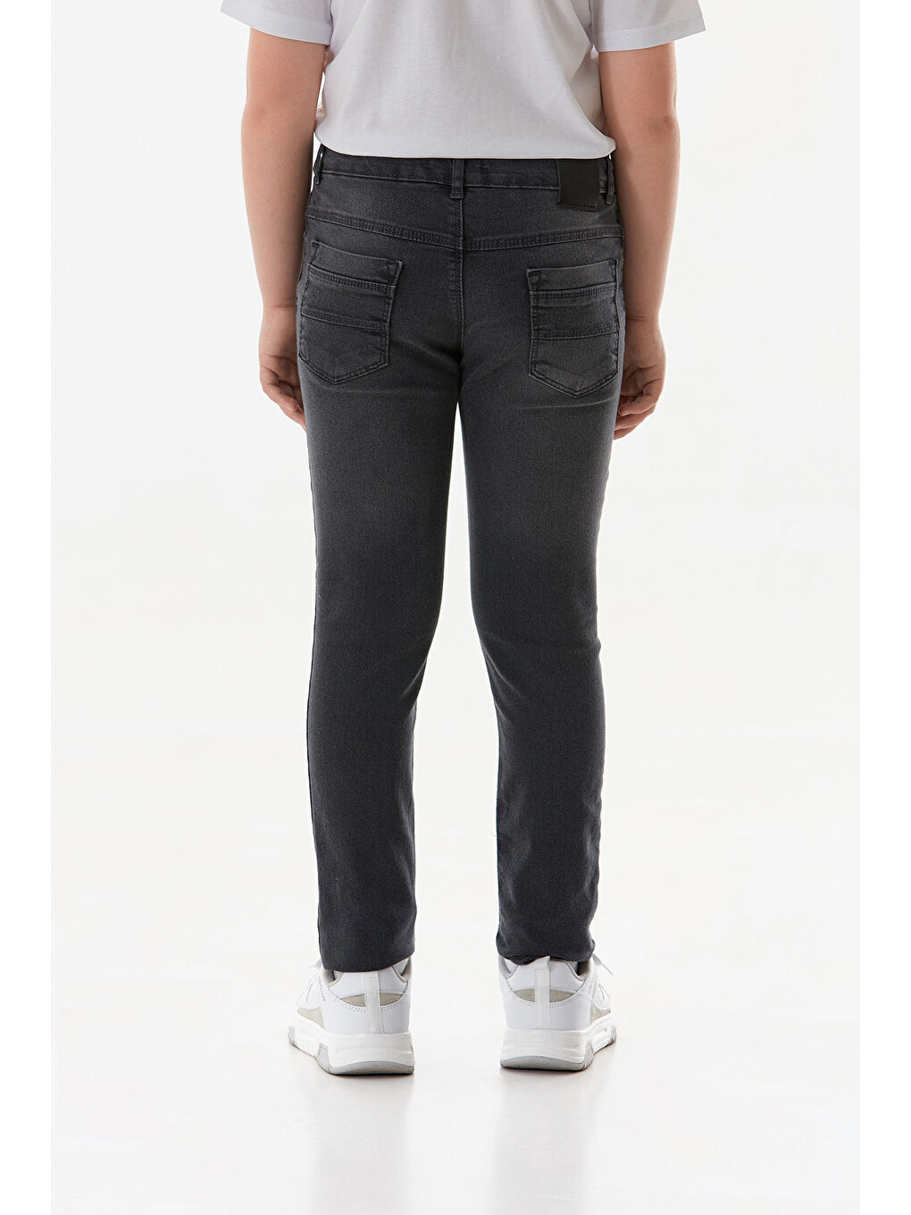 Gri Eskitme Görünümlü Fermuarlı Erkek Çocuk Pantolon-3