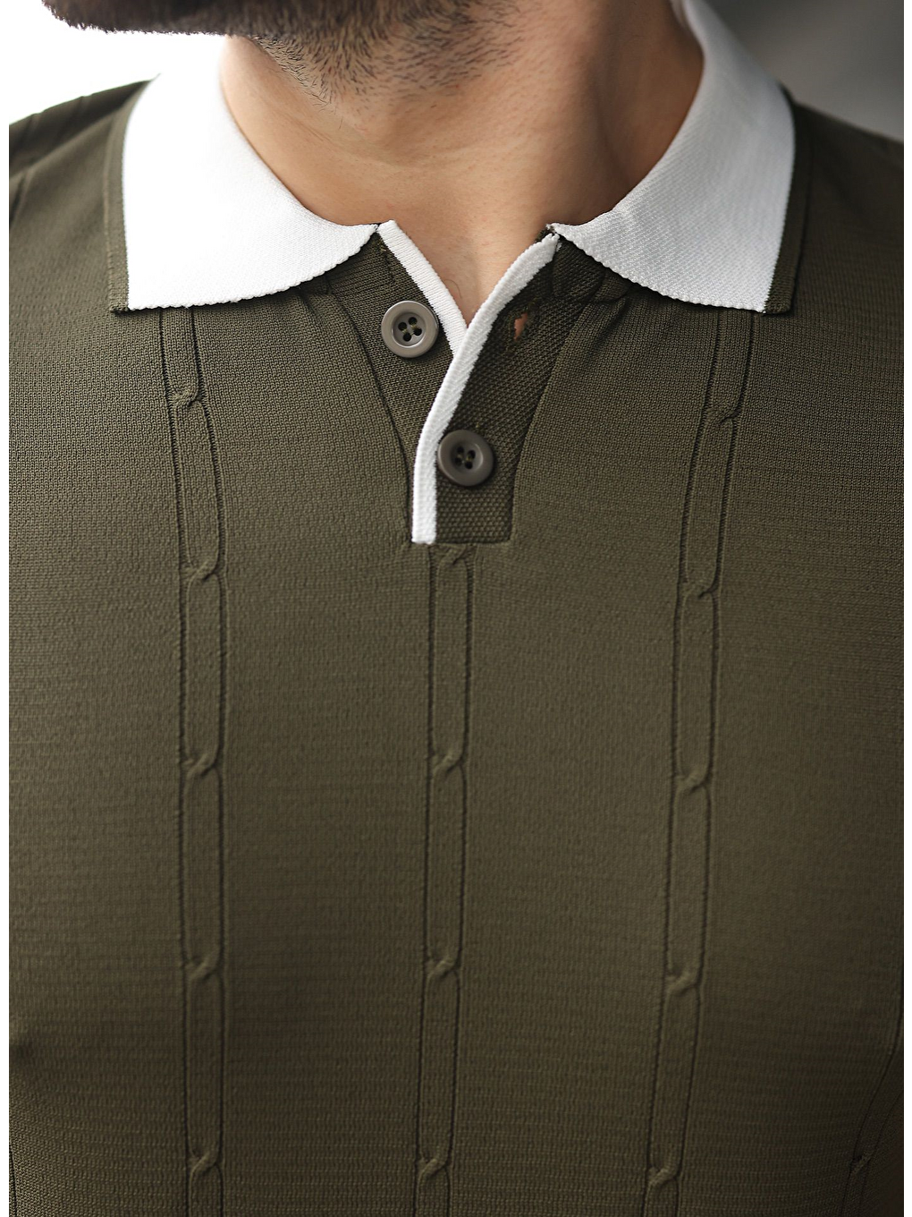 Haki Polo Yaka Triko Erkek Tişört E7470-2