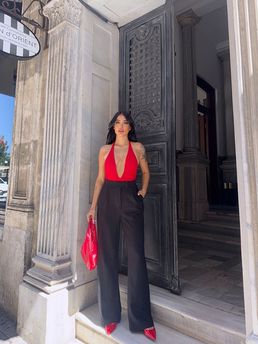 Siyah Elastanlı Cırtlı Palazzo Pantolon