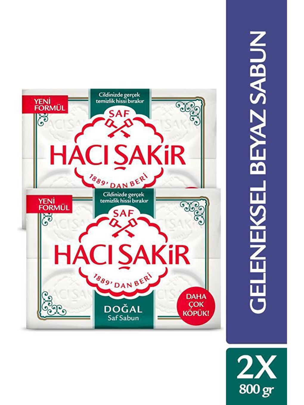 Hacı Şakir Beyaz Doğal Saf Geleneksel Beyaz Sabun 4x200 gr x 2 Adet