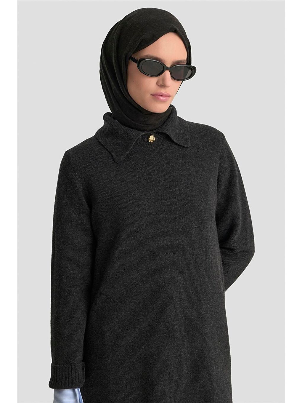 Polo Yaka Triko Tunik 25Kd7003 Antrasit-1